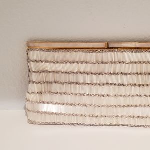 Authentic Vintage white beaded frame clutch